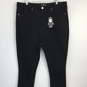 Boohoo Blue High Rise Distressed Black Jeans Size 16 NEW With Tags